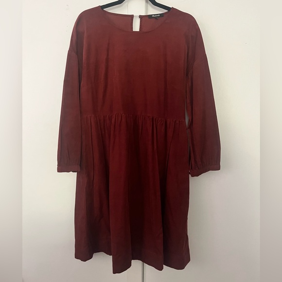 Madewell // Corduroy Puff-Sleeve Mini Dress in Faded Rust - Picture 6 of 9
